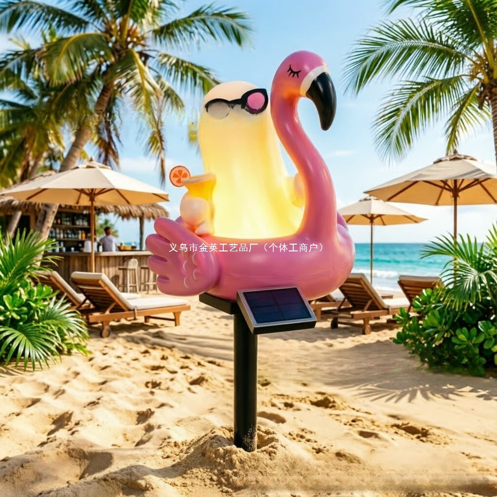 Verspielte Solarflamingo Gartenstecker Laterne Mit Integriertem LED Charakter Und Bodenstift Brehn