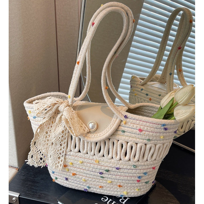 Damen Modische Handtasche mit buntem Baumwollgeflecht Brehn