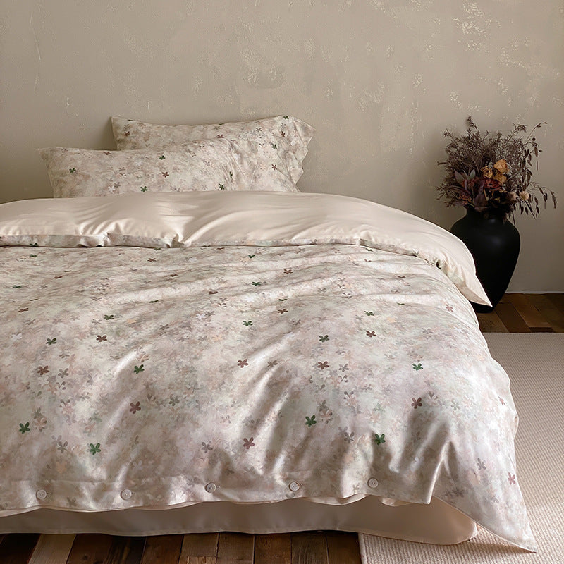 Premium-Baumwollsatin-Duvetbezuggarnitur mit floralem Jacquard-Relief und Knopfverschluss