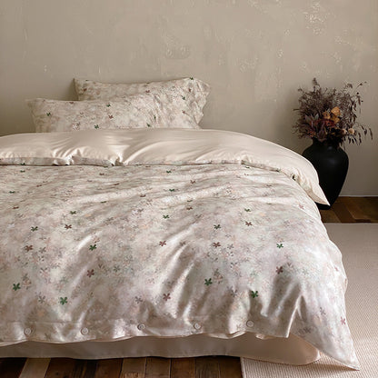 Premium-Baumwollsatin-Duvetbezuggarnitur mit floralem Jacquard-Relief und Knopfverschluss