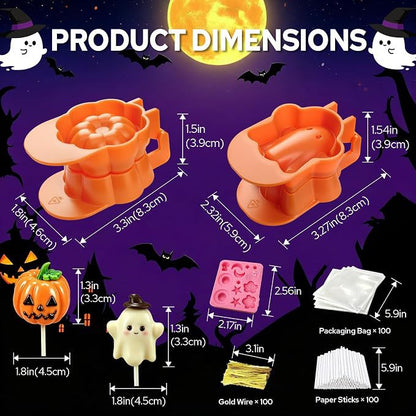 Halloween Cake‑Pop‑Formset mit Geister‑ und Kürbisform, Stäbchen & Deko‑Set