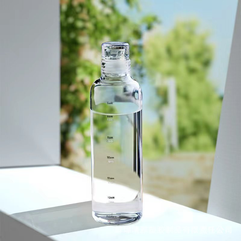 Damen transparente Motiv-Trinkflasche mit Zeitmarkierungen Brehn
