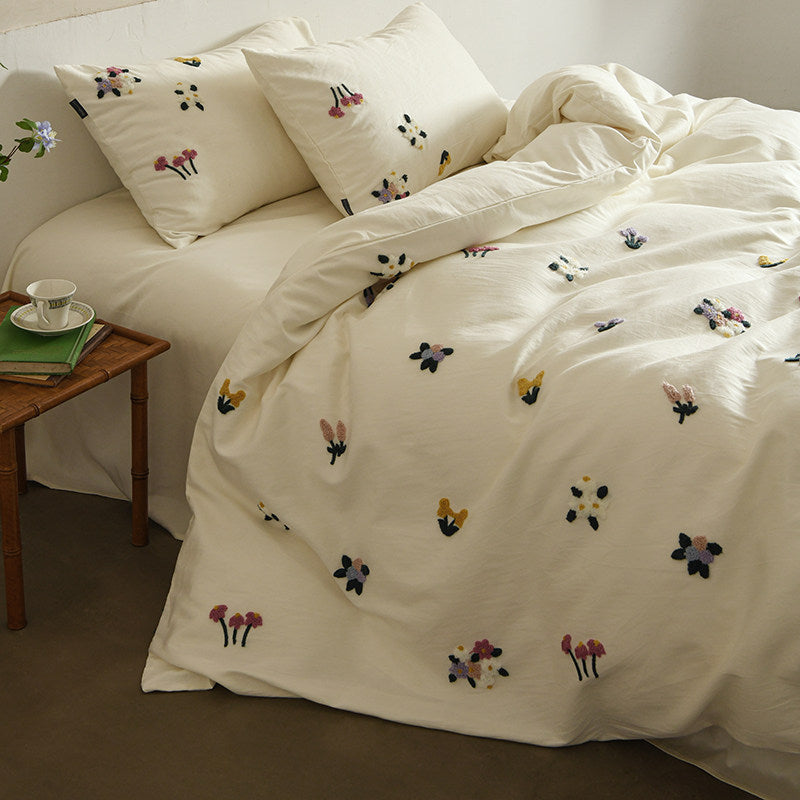 Bestickter tufted floraler Baumwoll-Bettbezug-Satz mit Kissenbezügen