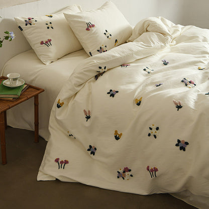 Bestickter tufted floraler Baumwoll-Bettbezug-Satz mit Kissenbezügen