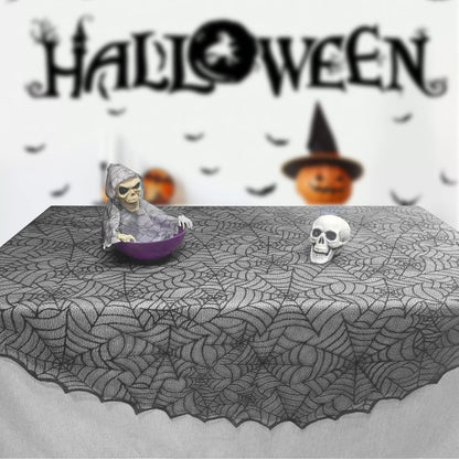 Transparente Spitzen-Tischauflage mit Spinnennetz-Motiv für Halloween-Dekor