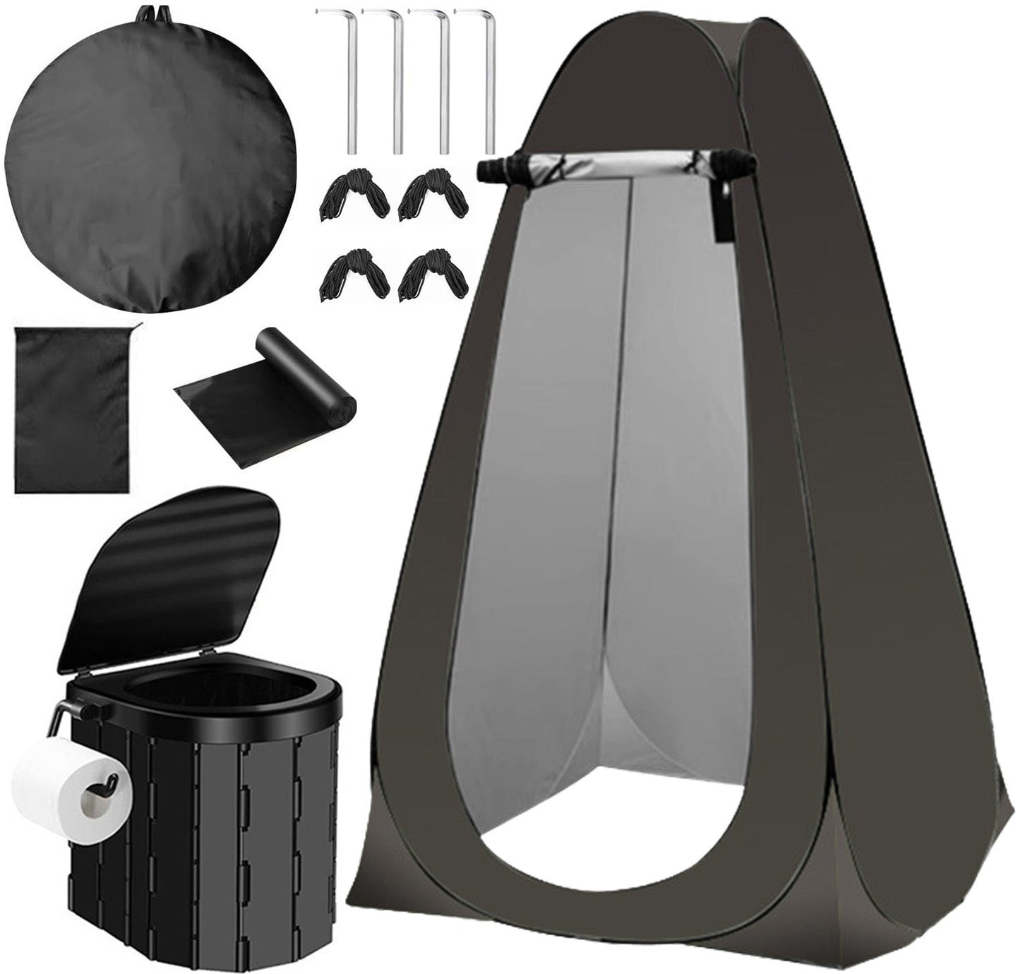 Tragbares Pop-up-Privatsphäre-Zelt und zusammenklappbares Camping-Toiletten-Kit mit vollständigem Zubehörset Brehn