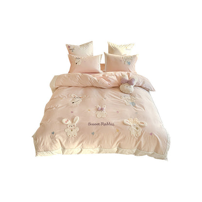 Baumwolle Percale Hase Applikation Bettbezug Set mit Plüsch Akzentkissen