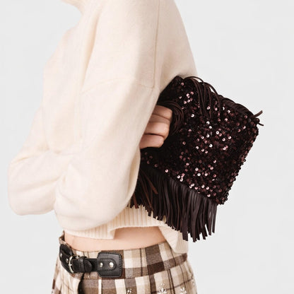 Fransierter Pailletten Clutch