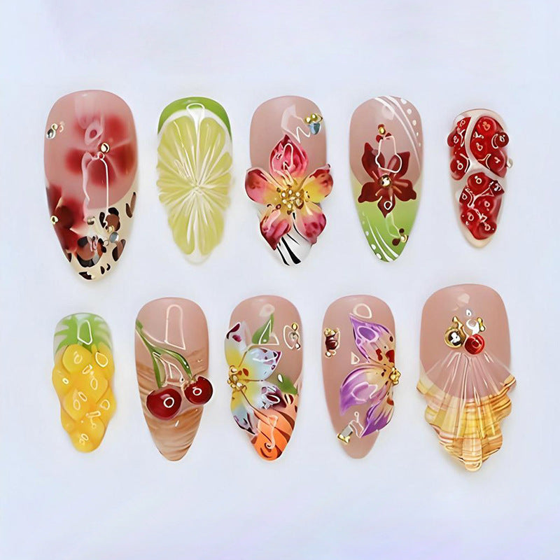 Kunstnagelset mit tropischen Fruchtmotiven Brehn