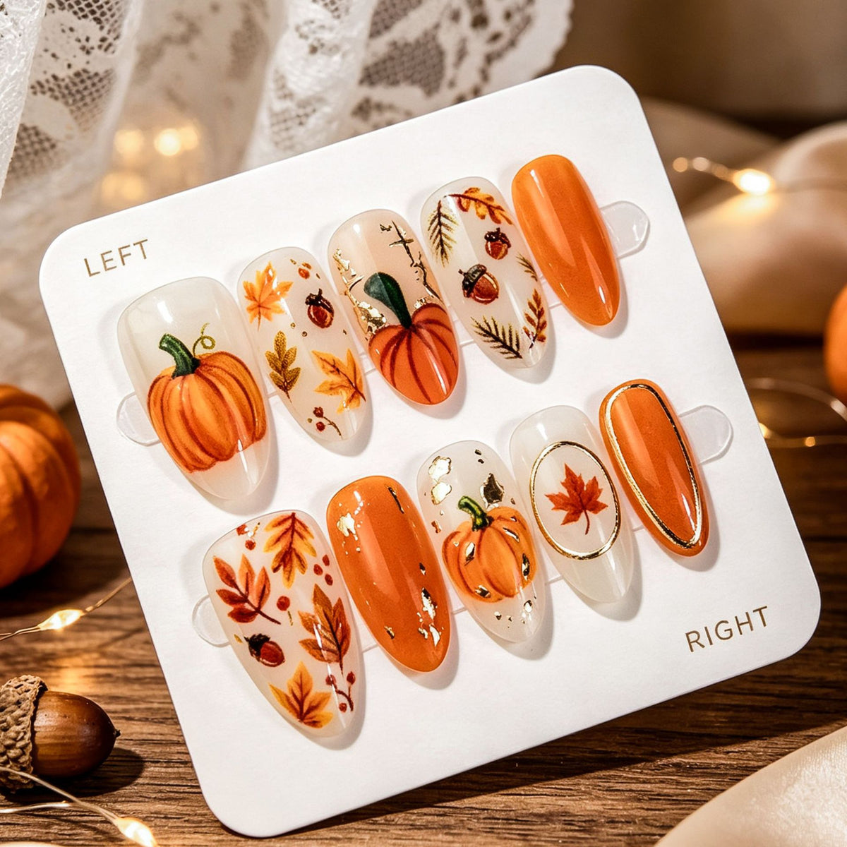 Künstlerisches herbstliches Press-On Nagelkunst Set Brehn