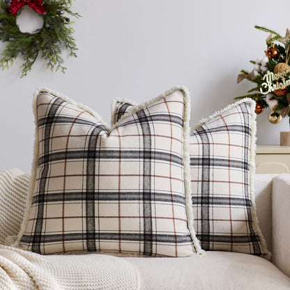 Plaid Sherpa-Trim Quadrat Dekorative Wurfkissenbezug