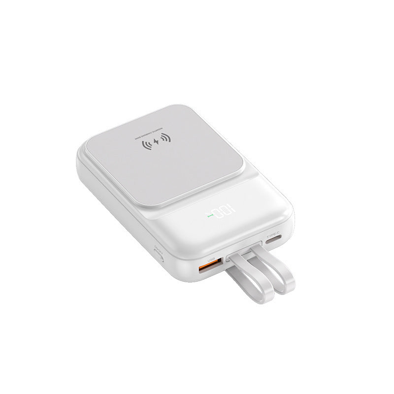 Tragbare Powerbank mit kabelloser Ladefunktion und integriertem Ladekabel Brehn