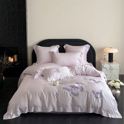 Elegante Satin-Bettwäschegarnitur mit tonaler Schmetterlingsstickerei