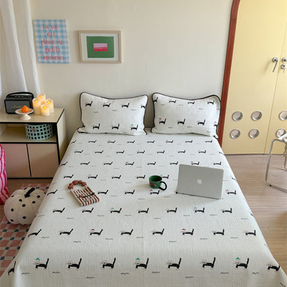 Leichtgewichtiges Baumwoll-Kantha-Stil Wendedecke und Paspel-Kissenbezug-Set