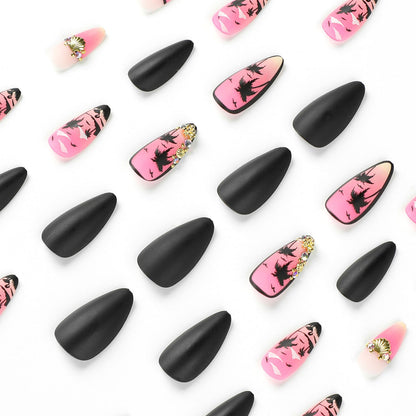 Kunstvolle Nagelkunst mit Palmenmotiv und Glitzerakzenten Brehn