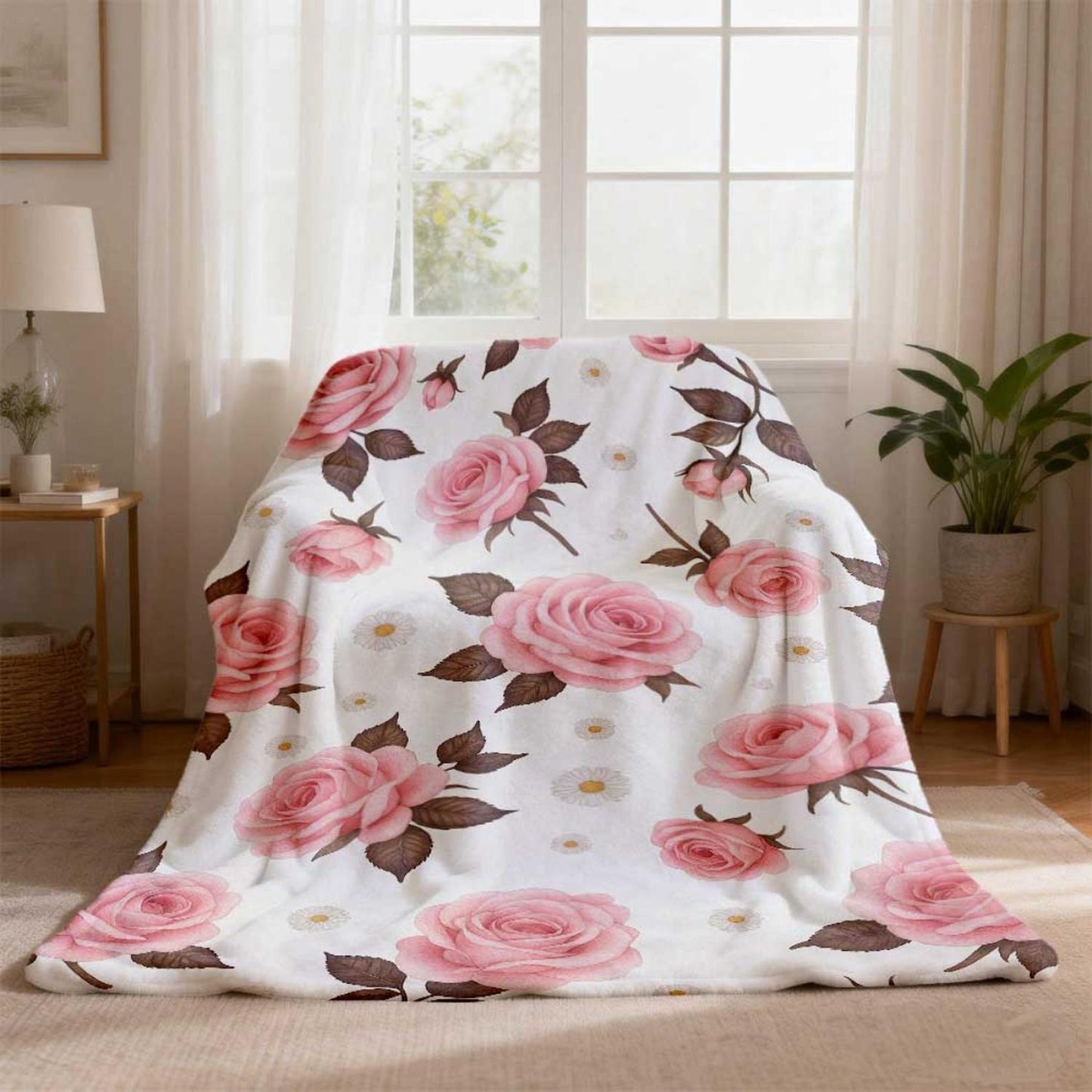 Florales Druck Fleece-Wurfdecke