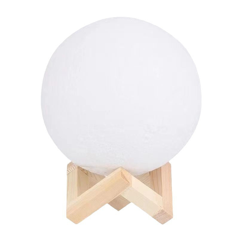 3D Lunar Texture LED Orb Nachttischlampe mit Holz-Geometrie-Ständer Brehn