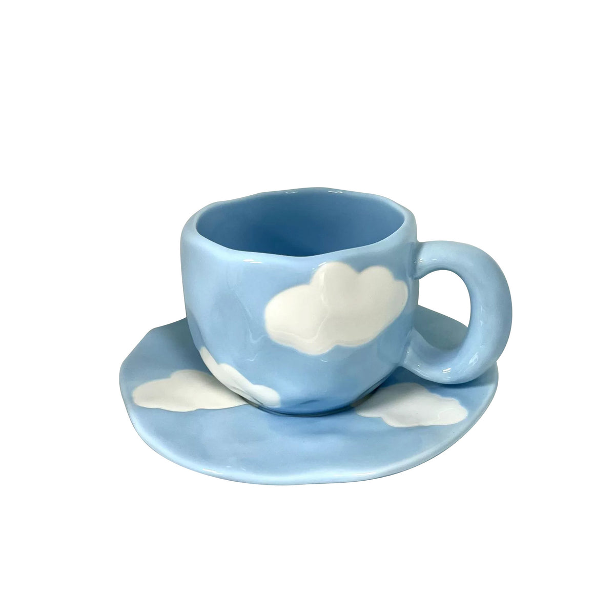 Keramik-Tasse mit handbemaltem Tulpenmuster und organischer Form