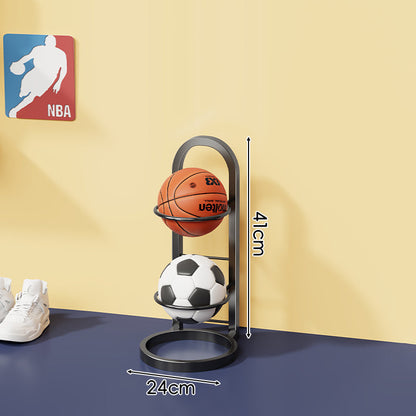 Vertikaler Sportball-Lagerregal mit vier Körben und schlankem Metallrahmen