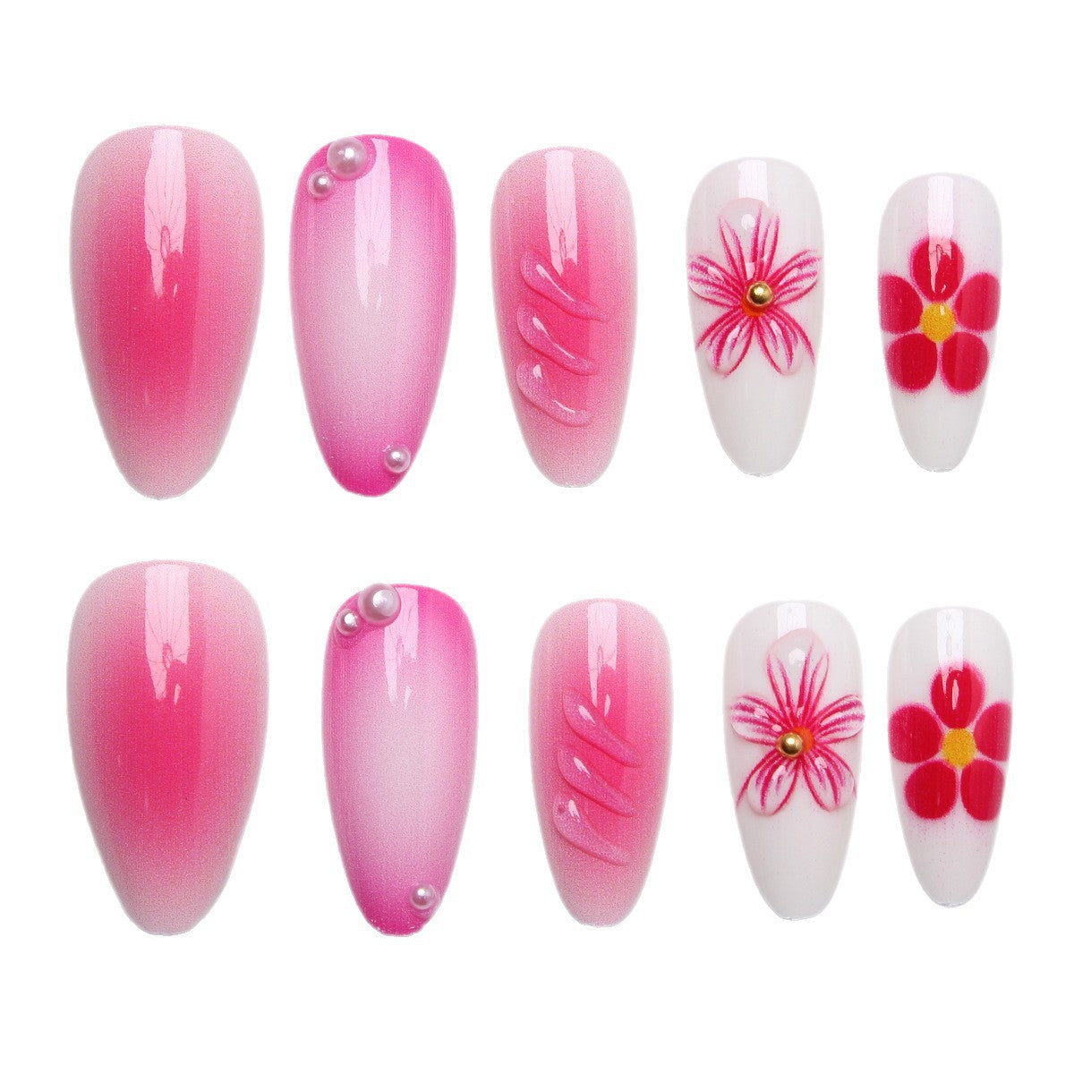Kunstnägel mit floralem Design und 3D-Blüten Brehn
