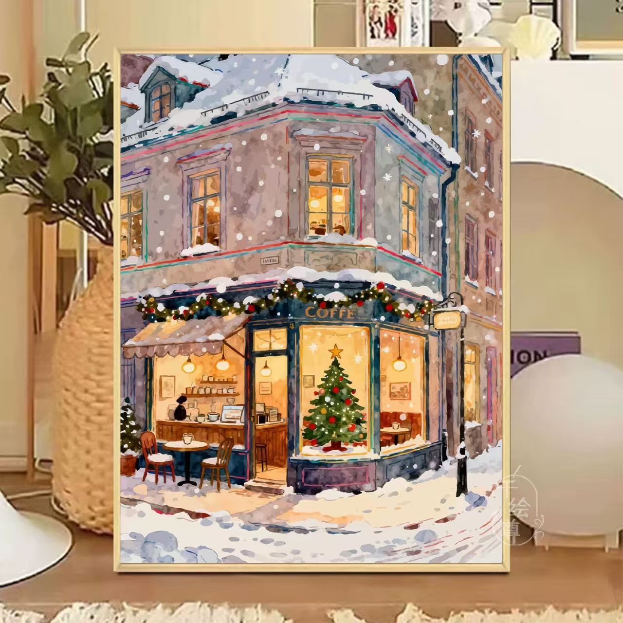 Gemütliche winterliche Café-Leinwandkunst Brehn