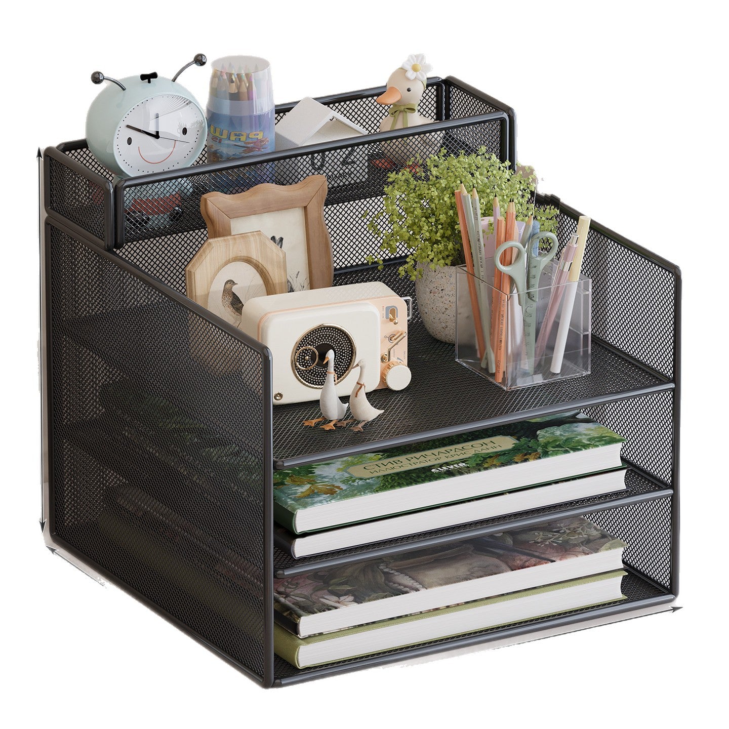 Mehrstufiger Mesh-Desktop-Organizer mit Dokumentenhaltern Brehn