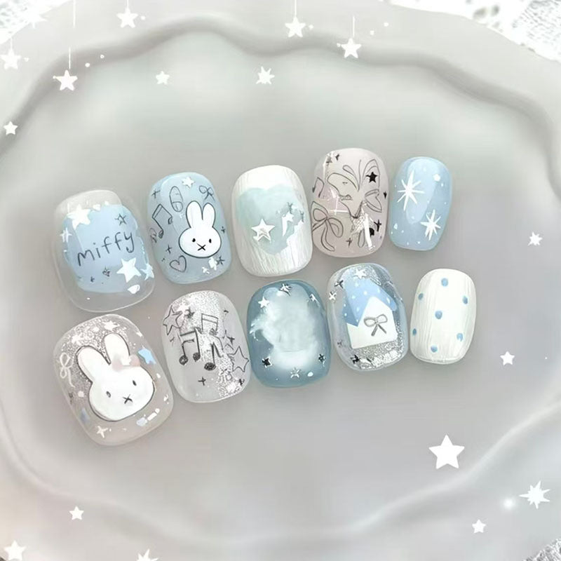 Verspielt Hase-Themen Press-On Nagelset Brehn