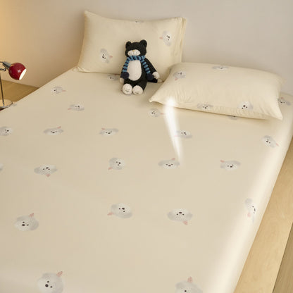 Spannbettlaken- und Kissenbezug-Set für Kinder aus weichem Baumwoll-Jersey mit Karomuster und Teddy-Print