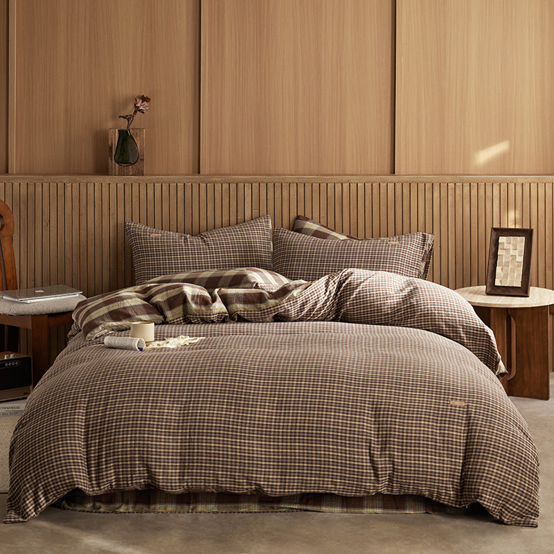Wendedekbedovertrekset aus Baumwolle mit Plaid-Muster