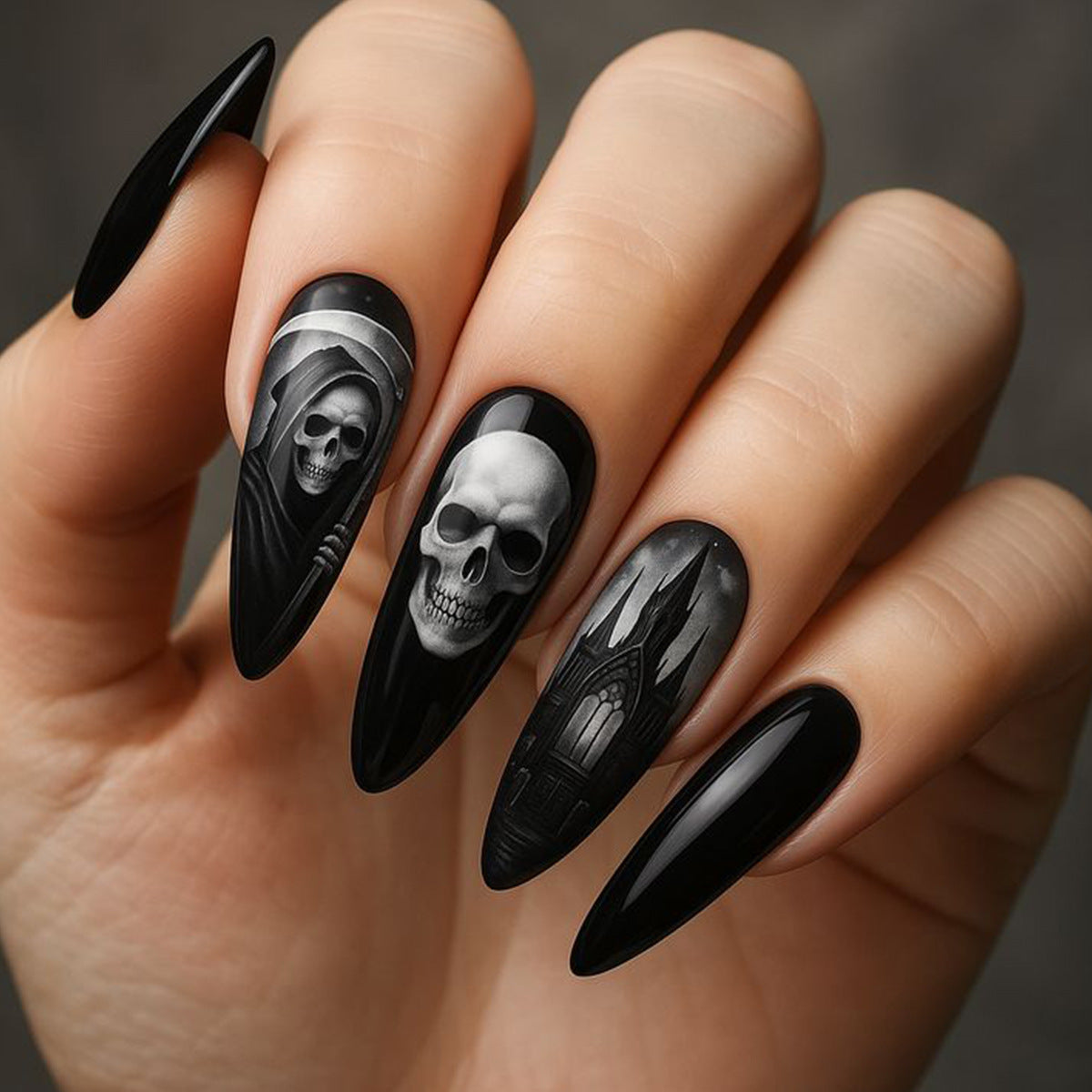 Gothic-inspirierte 3D-Nagelkunst Brehn