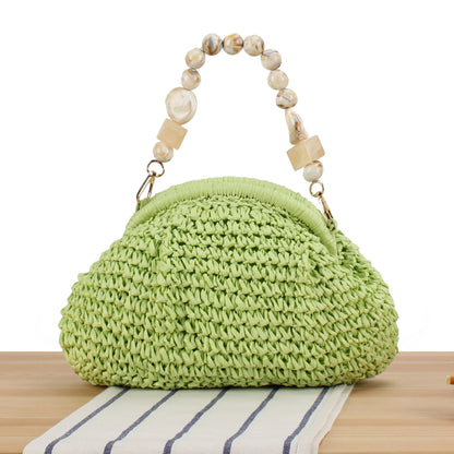 Stilsichere Handtasche mit Buntem Perlenhenkel Brehn