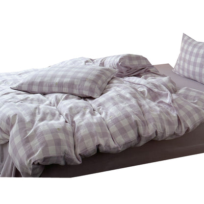 Bettbezug-Set aus leichter Baumwoll-Musselin mit kariertem Struktur- und Zierstickdesign