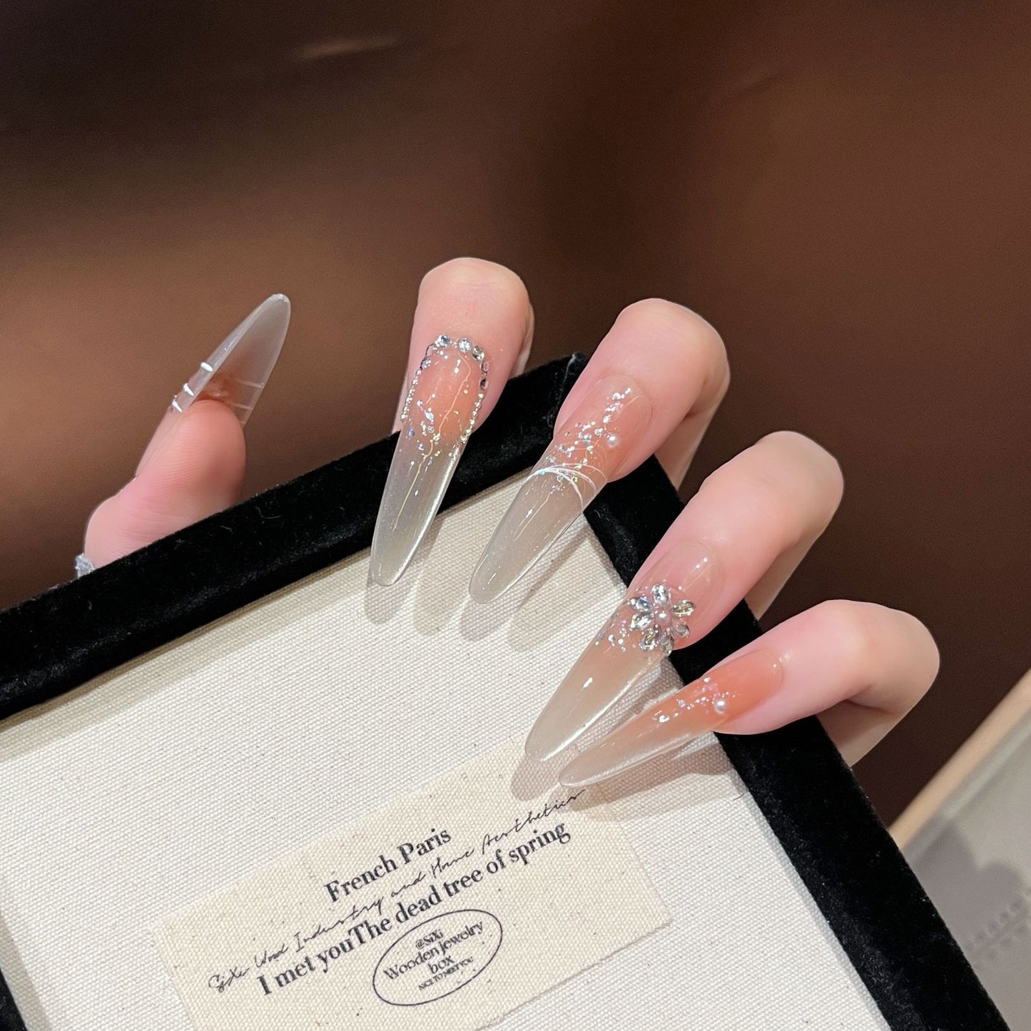 Elegante Stiletto Press-On Nagelverlängerungen mit Strass Brehn