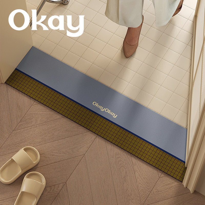 Cushioned Non-Slip Entryway Floor Mat with Faux Leather Border