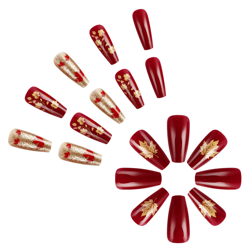 Künstlerische herbstliche Press-On Nagelkunst Brehn