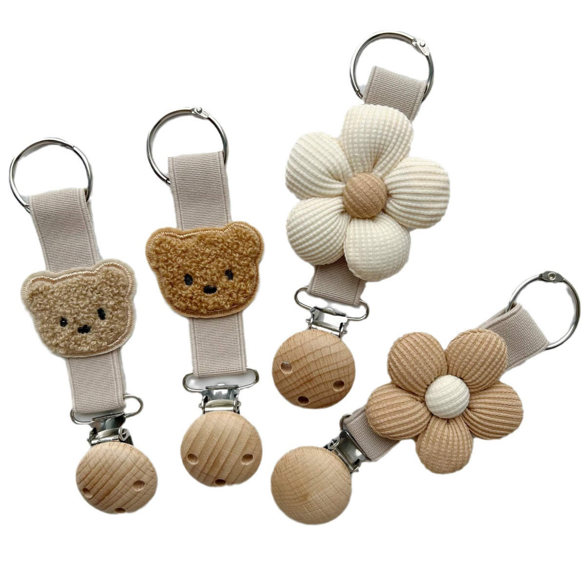 Plüsch Teddy-Bär Schnuller- und Beißringhalter mit Holz-Sicherheitsclip