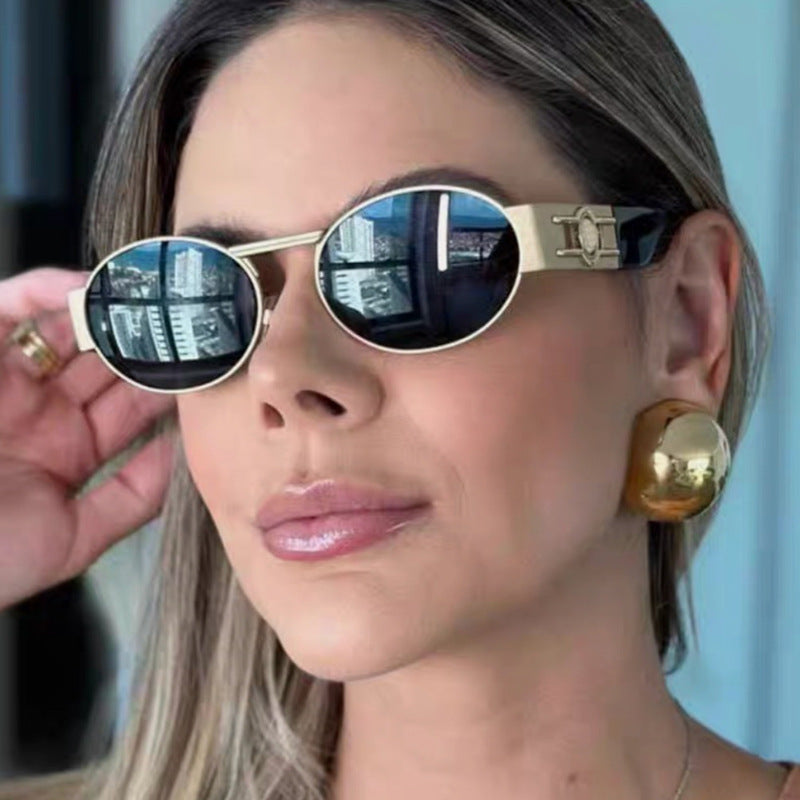 Damen runde Sonnenbrille mit modischem Metallrahmen und UV-Schutz Brehn