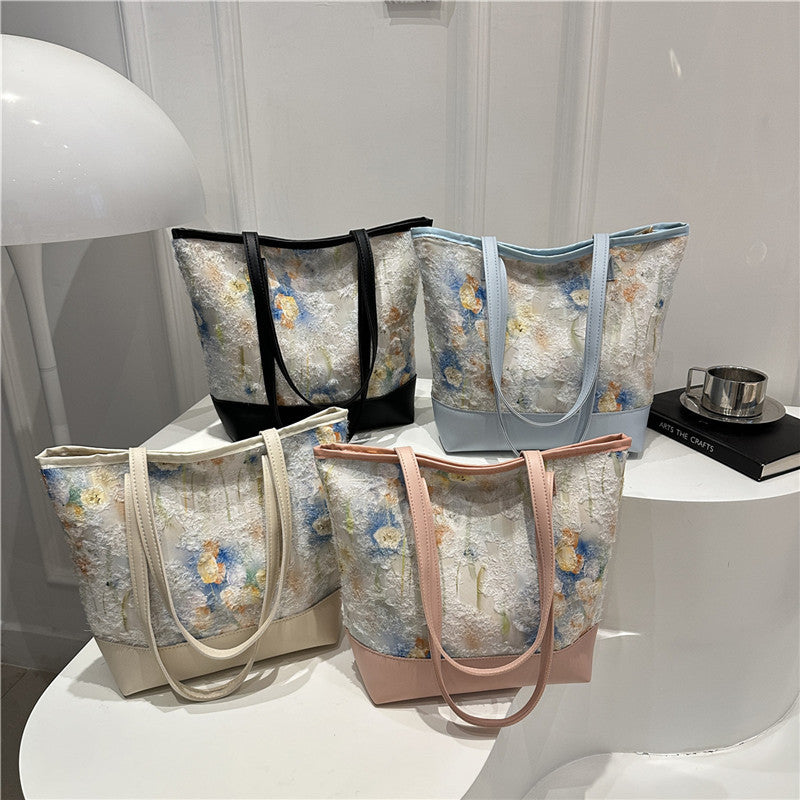 Künstlerische floral gestickte Tote-Bag Brehn