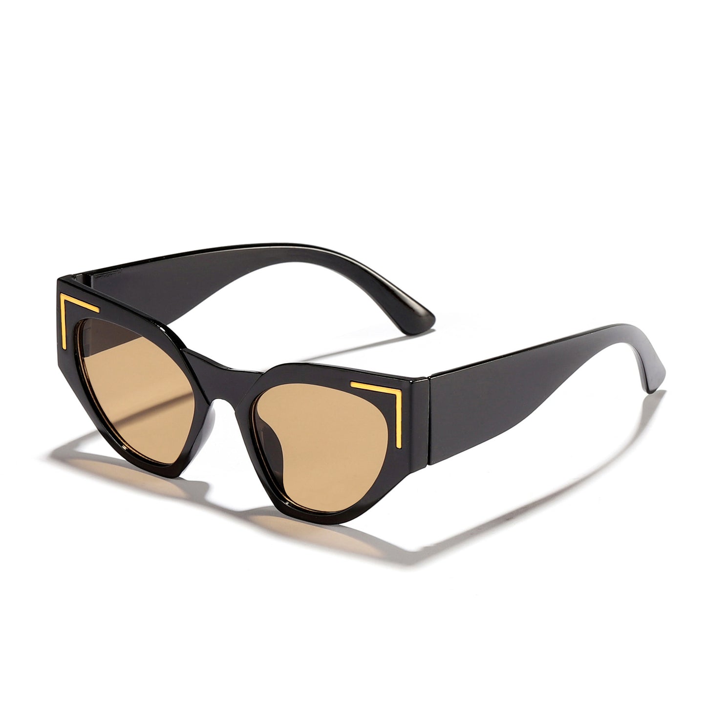 Damen kreative Cat-Eye Sonnenbrille mit transparentem Rahmen und braunen Gläsern Brehn