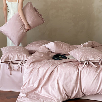 Luxus Floral Satin Bettbezug Set mit Bandbindung Kissenbezügen