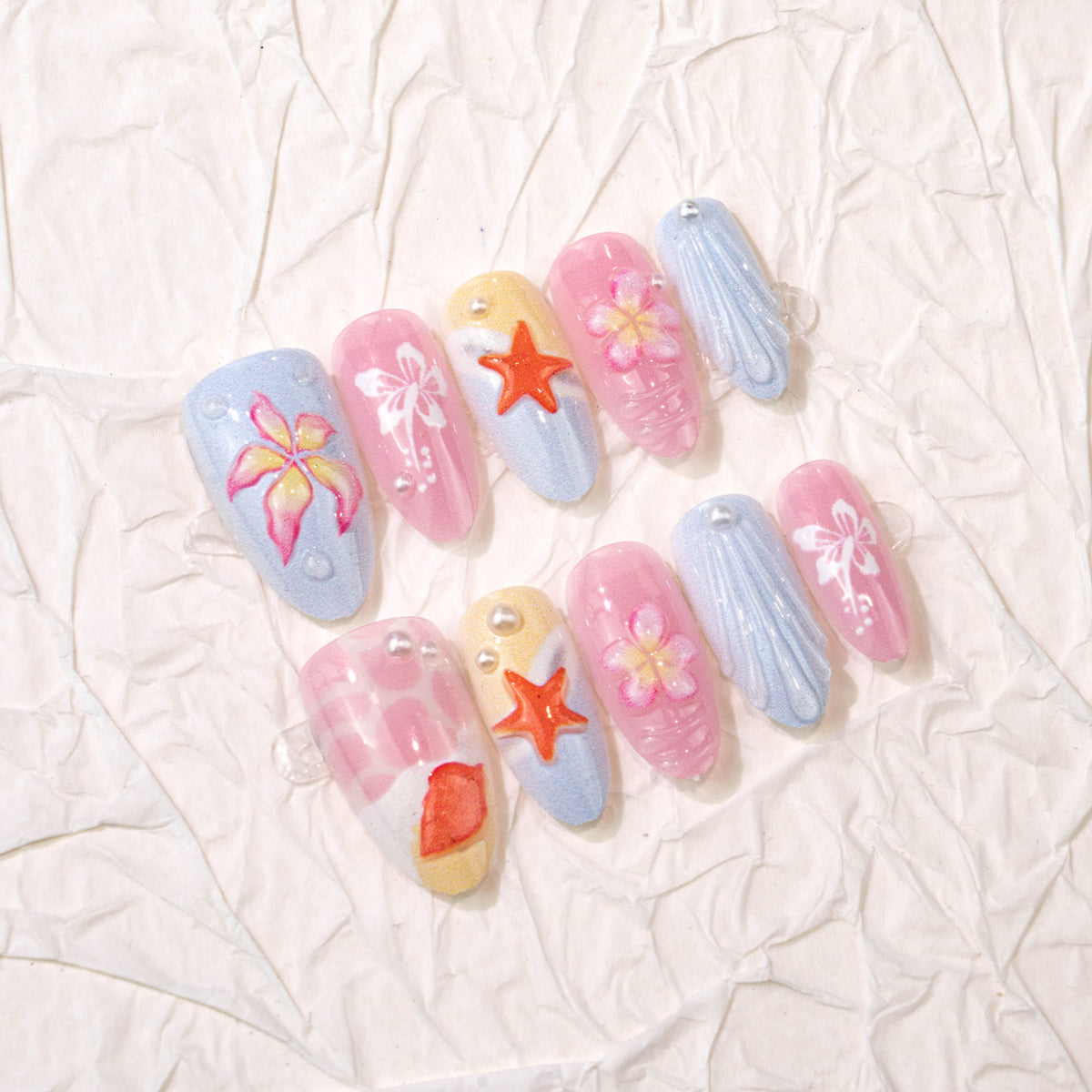 Künstlerisches, vom Ozean inspiriertes Press-On Nagelkunst Set Brehn