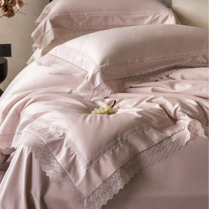 Luxuriöses Baumwollsatin Bettbezug-Set mit Spitzenkante