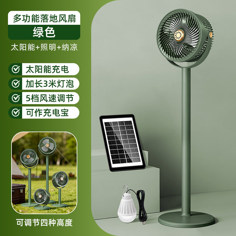 Unisex nan multifunktionaler solarbetriebener Standventilator mit LED-Leuchte, mehrstufiger Windregelung, höhenverstellbar und Powerbank-Funktion Brehn