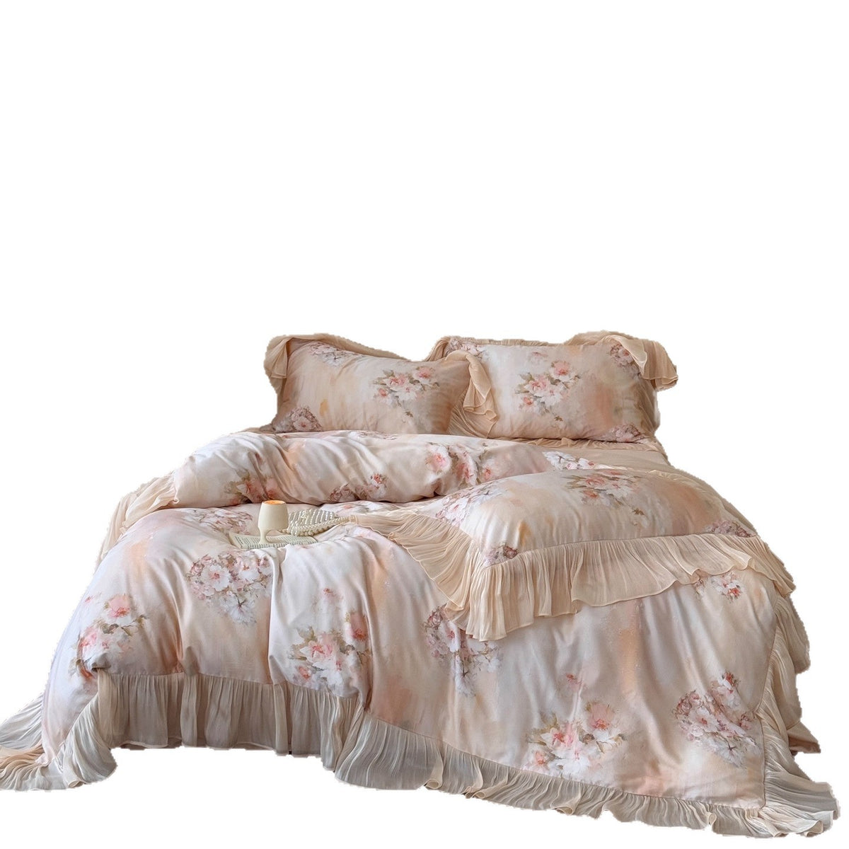 Blumen Rüsch Satin Bettbezug Set