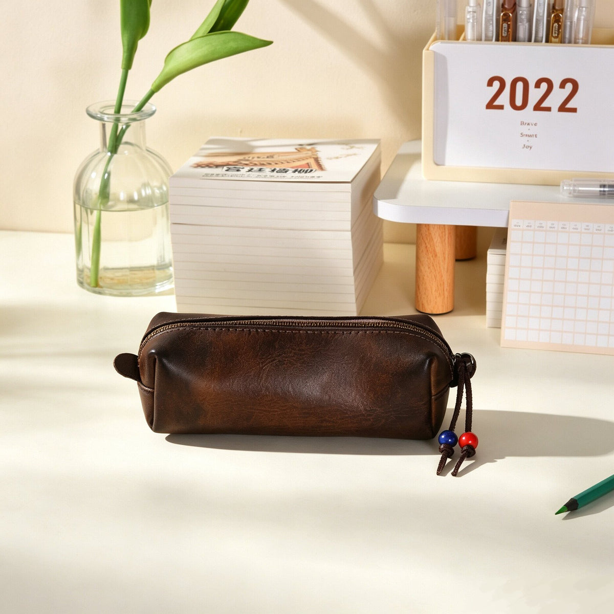 Premium Leder Zylinder Bleistiftetui