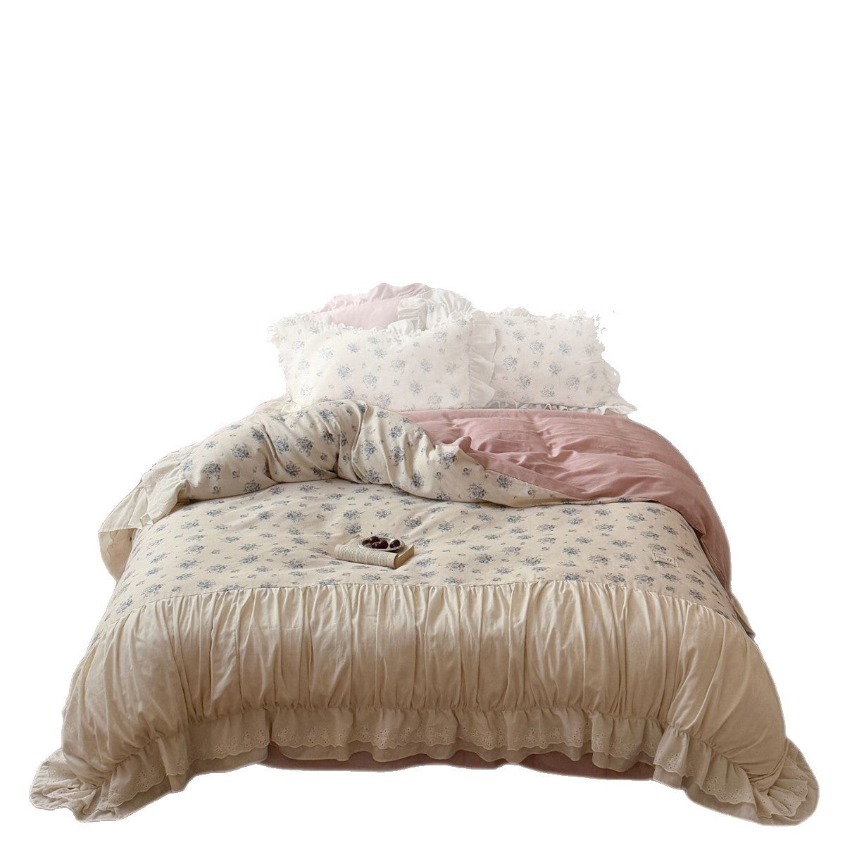 Romantisches Vintage-Bettwäsche-Set mit Volant, floralem Druck und weich gequilteter Steppdecke