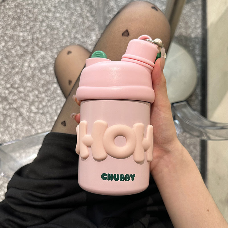 Damen isolierte Wasserflasche mit ergonomischem Tragegriff und fröhlichem Motiv Brehn