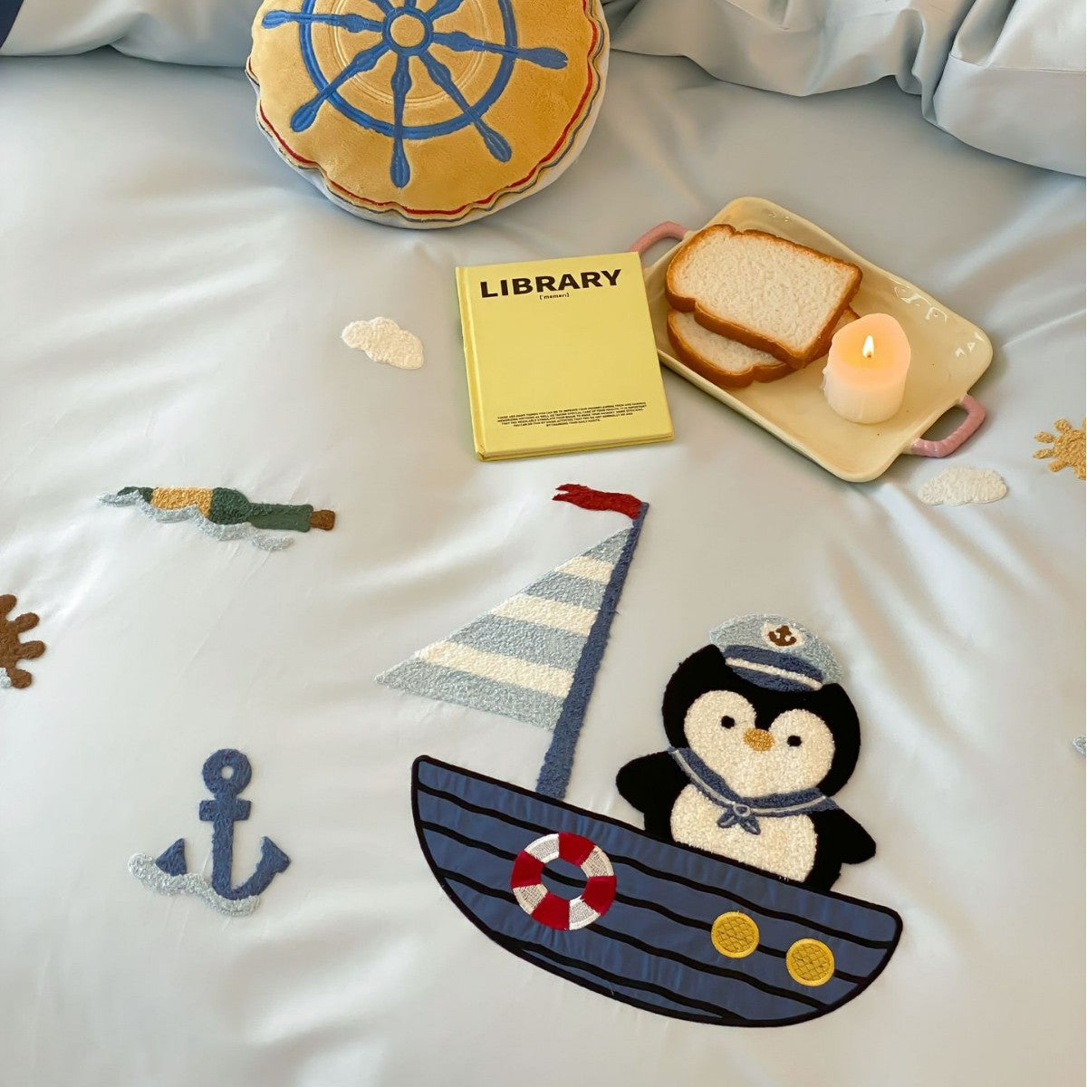 Kinder Nautische Gestickte Baumwolle Bettwäsche Set