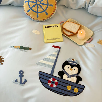 Kinder Nautische Gestickte Baumwolle Bettwäsche Set