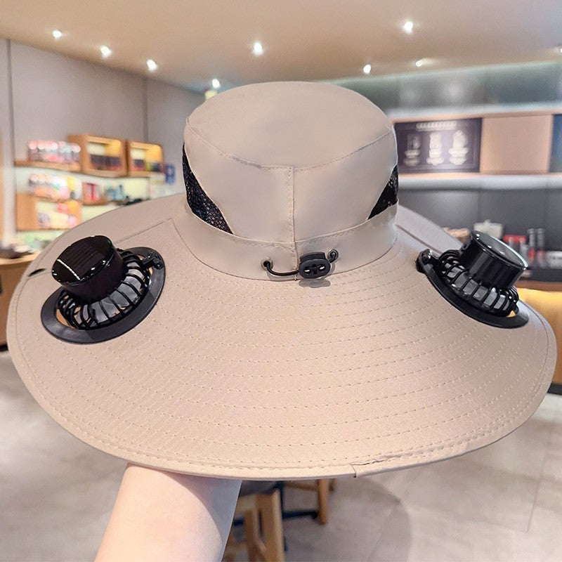 Sonnenhut mit dualen USB-Lüftern, atmungsaktivem Netzgewebe und verstellbarem Kinnriemen Brehn
